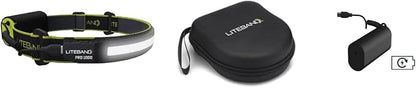 Liteband PRO Bundle 1000 Lumens LED Headlamp Rechargeable Battery Powered, Bright Tactical Head Lamp Flashlight Hard Hat Light, Mechanic Lamps, Camping, Running, Best Rated For Forehead, Carbon