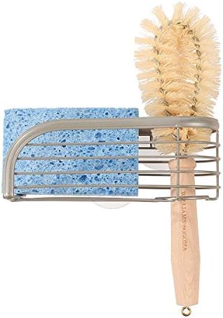 Spectrum Sink Sponge and Brush Holder with Suction Cups Ashley 2 in 1 Sink Caddy Satin Nickel, No Rust Easy Mount Suction Cup Kitchen Sink Sponge and Brush Holder Wire Cradle Promotes Quick Drying