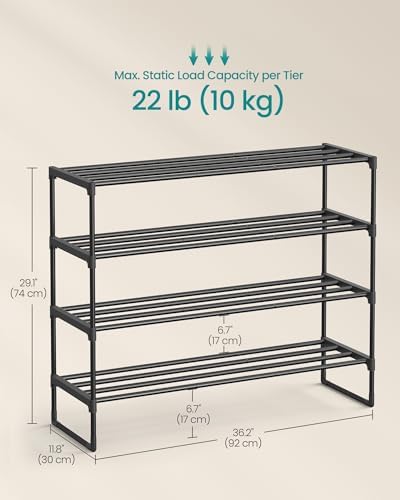 SONGMICS Shoe Rack, 4-Tier Shoe Organizer, Metal Storage Shelf