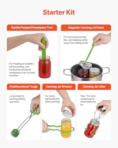 VEVOR Canning Supplies Starter Kit, 9 Pieces Stainless Steel Water Bath Canning Kit for Beginners, Canning Tools Set: Pot, Rack, Lid, Funnel, Tongs, Jar Lifter, Wrench, Magnetic Wand, Bubble Propper