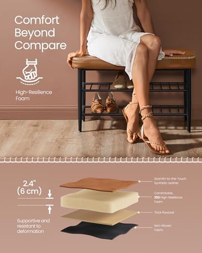 VASAGLE Shoe Bench, Synthetic Leather with Stitching, Loads 300 lb