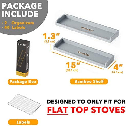 SpaceAid 30" Wide Kitchen Shelf Organizer for Stove, Magnetic Bamboo Spices Shelf for Home Stove Kitchen Storage Organization (Fit for Flat Top Only, Gray)