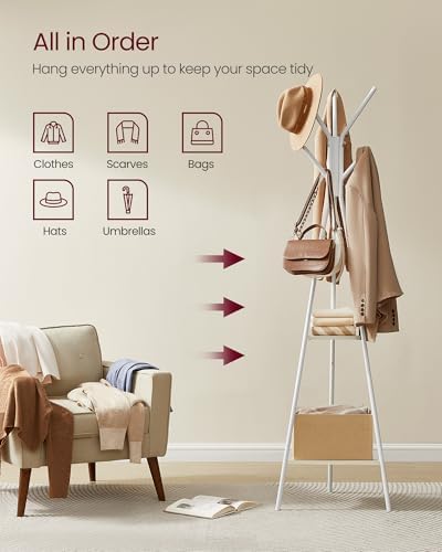 VASAGLE Coat Rack Freestanding, Hall Tree with 2 Shelves