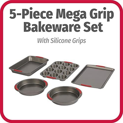 GoodCook 5-Piece Mega Grip Nonstick Bakeware Set – Cookie Sheet Pan, 2 9” Round Cake Pans, 13” x 9” Bake & Roast Pan, 12-Cup Muffin Pan - Baking Supplies, Baking Pans Set