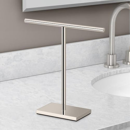 Gatco 1444PN, Modern Rectangle Base Freestanding Countertop Towel Holder, Polished Nickel / 10.50" W x 11.13" H T-Shape Style Countertop Hand Towel Holder for Bathroom, Kitchen/Fingertip Towel Rack