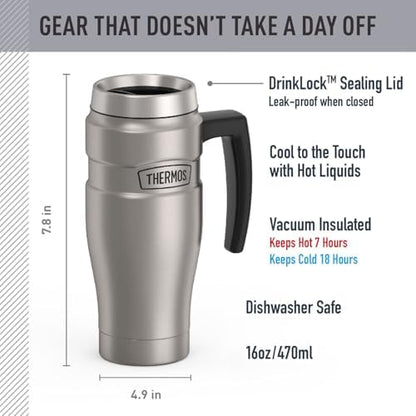 THERMOS Stainless King Travel Mug with Handle, 16oz, Matte Steel