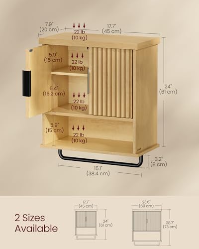 VASAGLE Bathroom Cabinet Wall Mounted, Towel Bar, 7.9 x 17.7 x 24 Inches