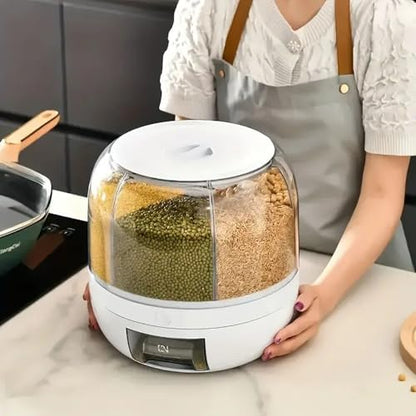 Rice Dispenser, 6-Compartment Rotating Grain Storage Container, Large