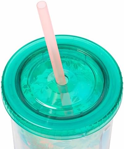 Silver Buffalo Disney Lilo and Stitch Tropical Pattern Plastic Tall Cold Cup with Lid and Straw, 20 Ounces (Pack of 12)