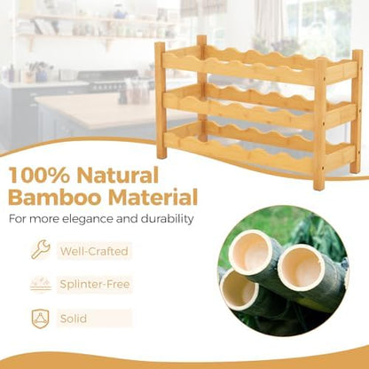 COSTWAY 3-Tier Bamboo Wine Rack, 18-Bottle Tabletop Wine Holder