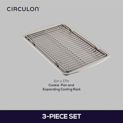 Circulon Bakeware Baking Sheet/Cookie Pan and Cooling Rack Set, 3 Piece, Gray