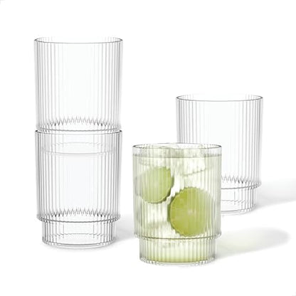 TOSSWARE RESERVE 12oz Fluted Tumbler SET OF 24, Premium Quality, Tritan Dishwasher Safe & Heat Resistant Unbreakable Plastic Ripple Glasses