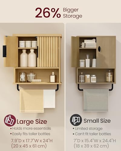 VASAGLE Bathroom Cabinet Wall Mounted, Towel Bar, 7.9 x 17.7 x 24 Inches