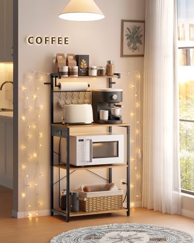 VASAGLE 4-Tier Kitchen Bakers Rack with Power Outlet, 23.6-Inch Wide
