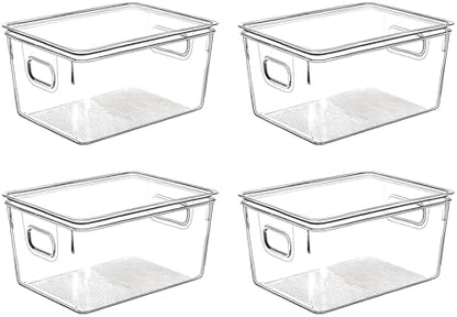 Clear Plastic Storage Bins with Lids, Perfect for Kitchen Organization or Pantry Organization and Storage, Stackable Fridge Organizer Bins, Storage Containers for Organizing, Cabinet Organizers