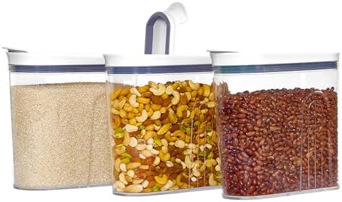 Felli Airtight Cereal Containers 3.3 Qt, Stackable BPA-Free Acrylic Cereal Dispenser with Flip-Top Lid, Medium Pantry Food Storage for Oats, Granola, Rice (Medium 3.3Qt - 3pk)