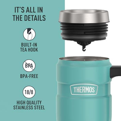 THERMOS Stainless King Travel Mug with Handle, 16oz, Matte Teal