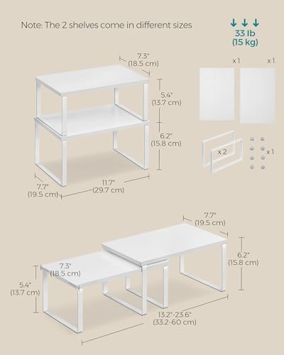 SONGMICS Cabinet Organizer Shelf, Set of 2 Spice Rack, Kitchen Storage