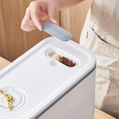Sooyee 11 Lbs Rice Container with Measuring Cup, White and Grey