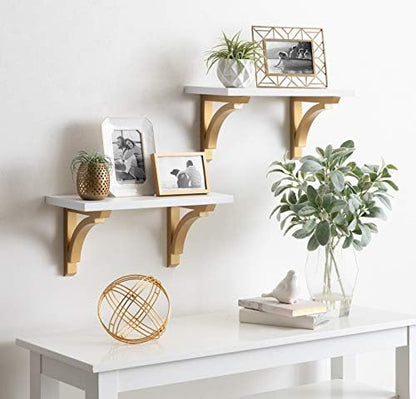 Kate and Laurel Corblynd Wall Shelf, White and Gold, 18", Glam Home Decor and Space-Saving Storage