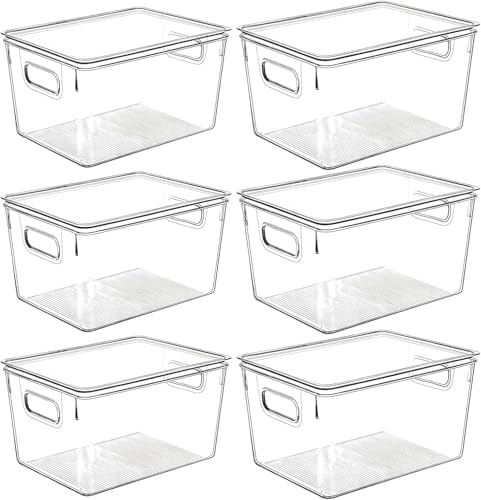 Clear Plastic Storage Bins with Lids, Perfect for Kitchen Organization or Pantry Organization and Storage, Stackable Fridge Organizer Bins, Storage Containers for Organizing, Cabinet Organizers