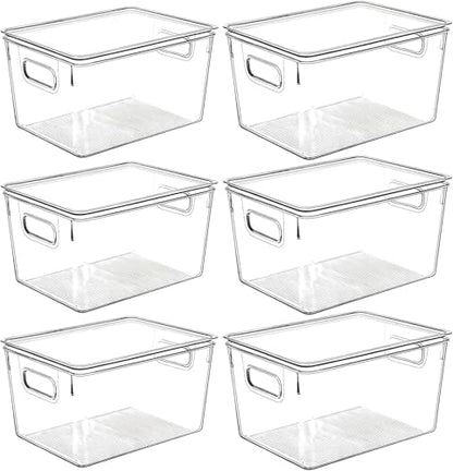 Clear Plastic Storage Bins with Lids, Perfect for Kitchen Organization or Pantry Organization and Storage, Stackable Fridge Organizer Bins, Storage Containers for Organizing, Cabinet Organizers