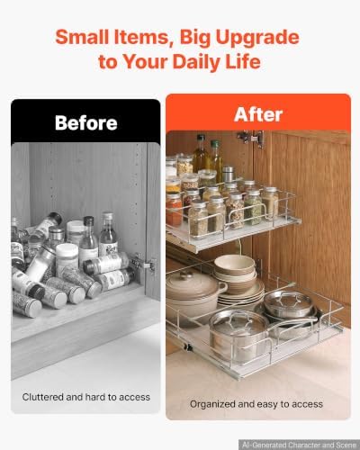 VEVOR 2 Tier Pull Out Cabinet Organizer 16.97"W x 21.22"D Slide Out Drawers
