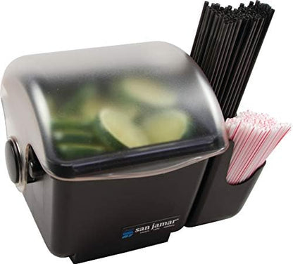 San Jamar Mini Dome Condiment Holder Chillable with Dome Lid for Kitchen, Bar, And Restaurants, Plastic, 1 Quart, Black