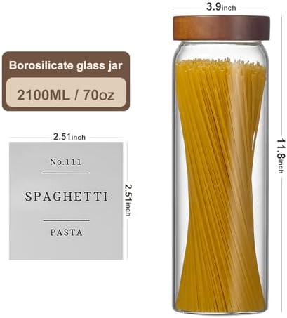 3 Pack Glass Pasta Storage Containers with Screw Wood Lid 70oz + 132 Labels
