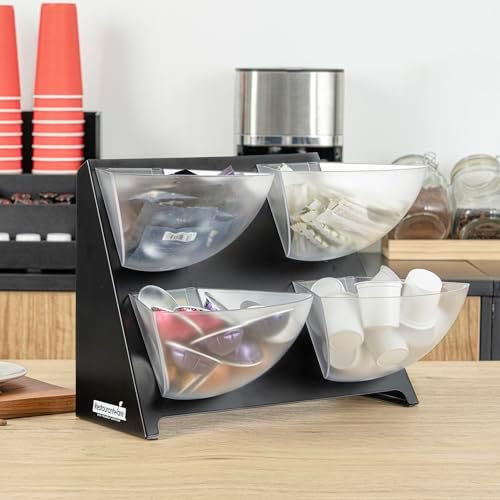 Restaurantware-Met Lux 15.5 x 10 x 10.5 Inch Coffee Accessory Caddy, 1 Premium Coffee And Condiment Organizer - 4 Removable Compartments, Black Steel Breakroom Organizer