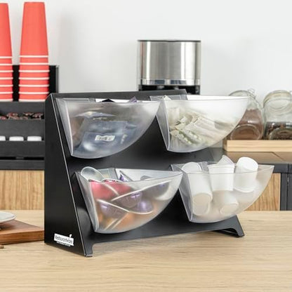 Restaurantware-Met Lux 15.5 x 10 x 10.5 Inch Coffee Accessory Caddy, 1 Premium Coffee And Condiment Organizer - 4 Removable Compartments, Black Steel Breakroom Organizer