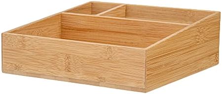 Restaurantware-8.3 x 8.3 x 2 Inch Coffee Condiment Organizer, 1 Square Creamer Organizer - 3 Compartments, Break-Resistant, Bamboo Coffee Accessory Caddy, Won't Chip, For Sugar Packets And Creamers