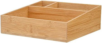 Restaurantware-8.3 x 8.3 x 2 Inch Coffee Condiment Organizer, 1 Square Creamer Organizer - 3 Compartments, Break-Resistant, Bamboo Coffee Accessory Caddy, Won't Chip, For Sugar Packets And Creamers