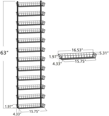 SWOMMOLY Wall Mount Spice Rack Organizer, 12-Tier Adjustable Dual-Use Shelf