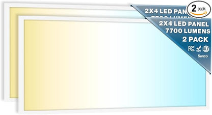 Sunco 2x4 LED Flat Panel Light Drop Ceiling Office Fixture, 7700 LM, Selectable