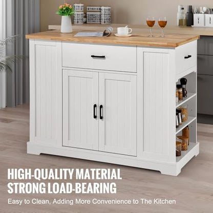 VEVOR 46" Wood Top Breakfast Bar with Storage Cabinet, Farmhouse Kitchen Table with Adjustable Shelf, Drawer, for Dining Kitchen Living Room, White