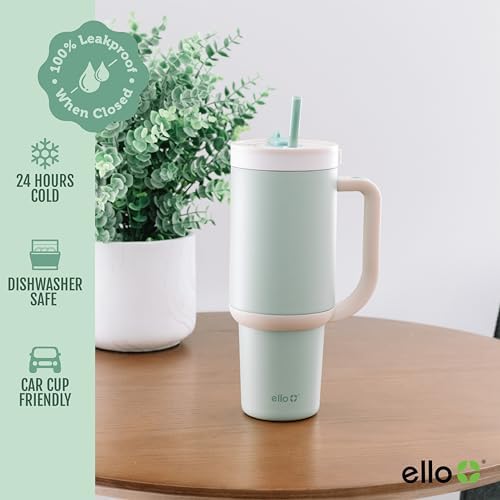 Ello Oasis 24oz Insulated Stainless Steel Tumbler with Straw, Pistachio