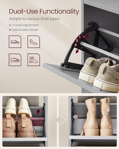 VASAGLE Shoe Storage Cabinet with 3 Flip Drawers, Slim, Holds 12‑20 Pairs