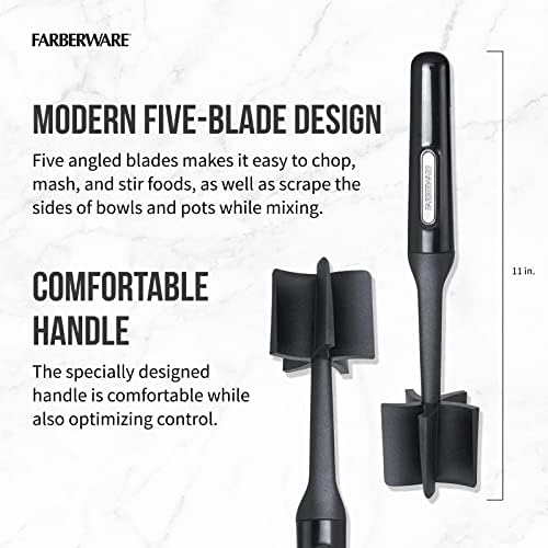 Farberware Meat Masher and Chopper Tool with 5 Beveled Blades - Ground Beef Chopper, Potato Masher, Batter Stirrer - Heat Resistant to 450 F, Dishwasher Safe