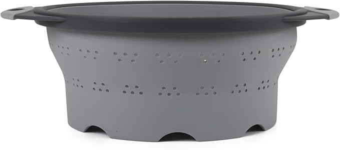 Dexas 8" Collapsible Silicone Colander in Cool Grey, Kitchen Strainer