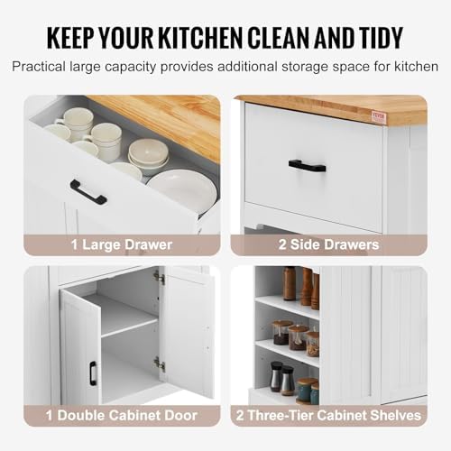 VEVOR 46" Wood Top Breakfast Bar with Storage Cabinet, Farmhouse Kitchen Table with Adjustable Shelf, Drawer, for Dining Kitchen Living Room, White