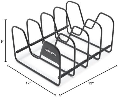 GreenPan Stainless Steel Wire Pots and Pans Lid Storage Rack, Holds 4 Lid Covers, Easy Storage, Countertop or Cabinent Organizer, Minimizes Clutter, Fast Drying, Wipes Clean, Black