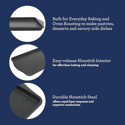 Oster Teston Nonstick Cookie Sheet, 18 x 13 Inch Carbon Steel Baking Pan, Matte Black, Warp-Resistant, PFAS-Free, Oven-Safe