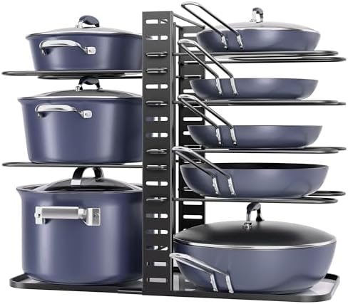 ORDORA Pots and Pans Organizer Under Cabinet 14.6", 8-Tier Adjustable Rack