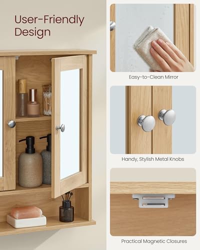 VASAGLE Bathroom Cabinet with Mirror, Wall-Mounted, 2 Mirrored Doors