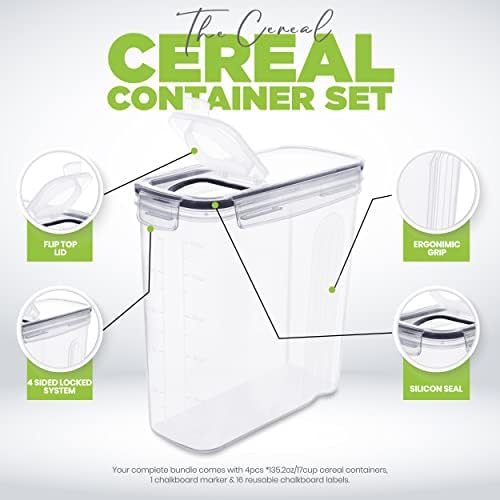 Utopia Kitchen Cereal Containers Storage Set, 2 Pack, 4L, Clear