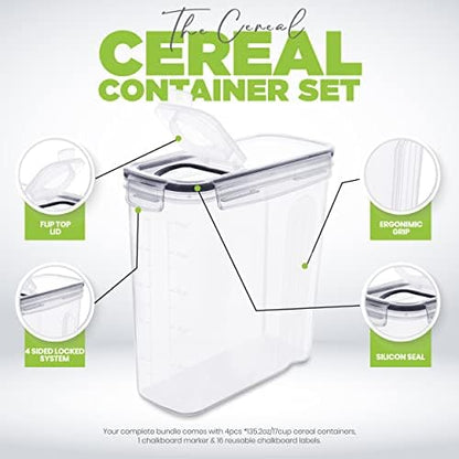 Utopia Kitchen Cereal Containers Storage Set, 2 Pack, 4L, Clear