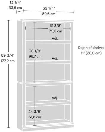 Sauder 5 Tier Book Shelf Wooden Bookcase Multipurpose Bookshelf for Home Office, Living Room, in Pacific Maple
