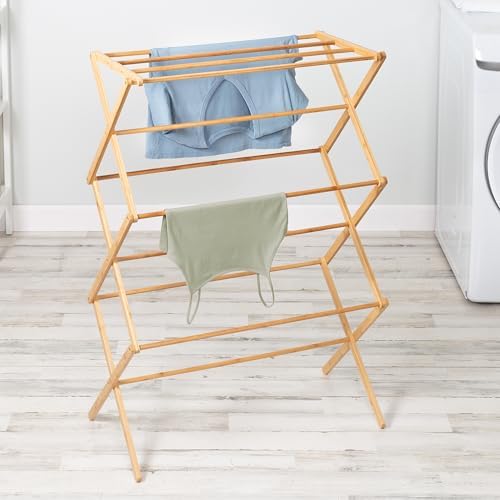 Honey-Can-Do Collapsible Bamboo Drying Rack – Sturdy & Foldable Laundry Drying Rack, Space-Saving & Portable Clothes Rack for Air-Drying Clothes, Towels, Blankets & Delicates, Indoor & Outdoor Use.