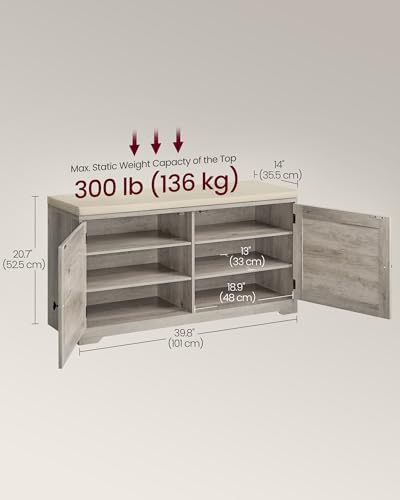 VASAGLE 3-Tier Shoe Storage Bench with Cushion, 14 x 39.8 x 20.7 Inches